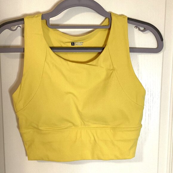 Other - Women Yellow Longline High-Neck Sport Bra Activewear Wireless Workout Crop Top